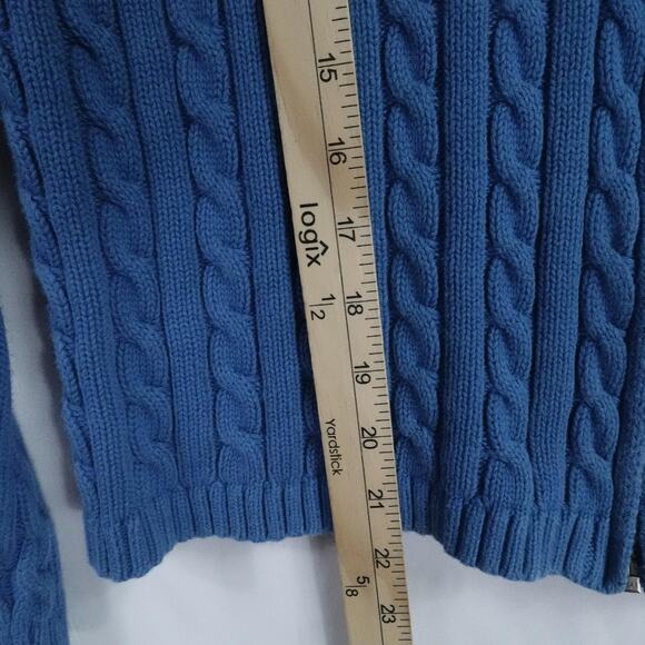 LL Bean Sweater Women Large Blue Cable Knit Full Zip Chunky Outdoors Casual Fall - Picture 13 of 15